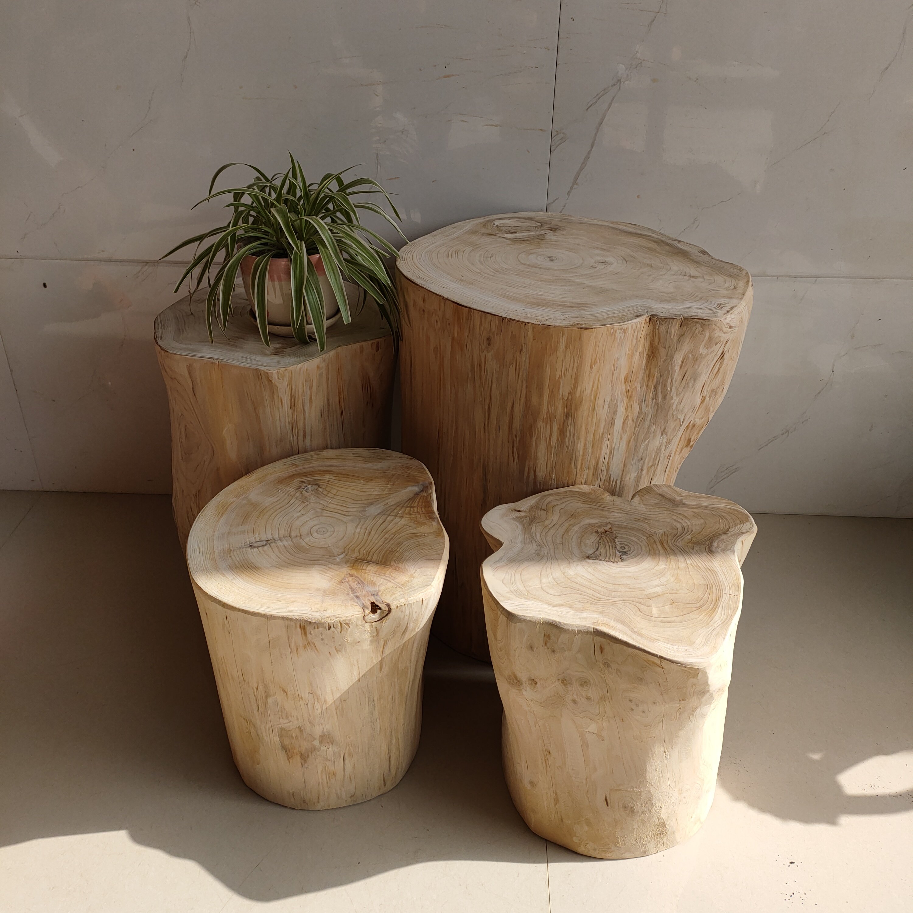 北欧实木圆凳原木树桩木桩摆件树根根雕茶几矮凳