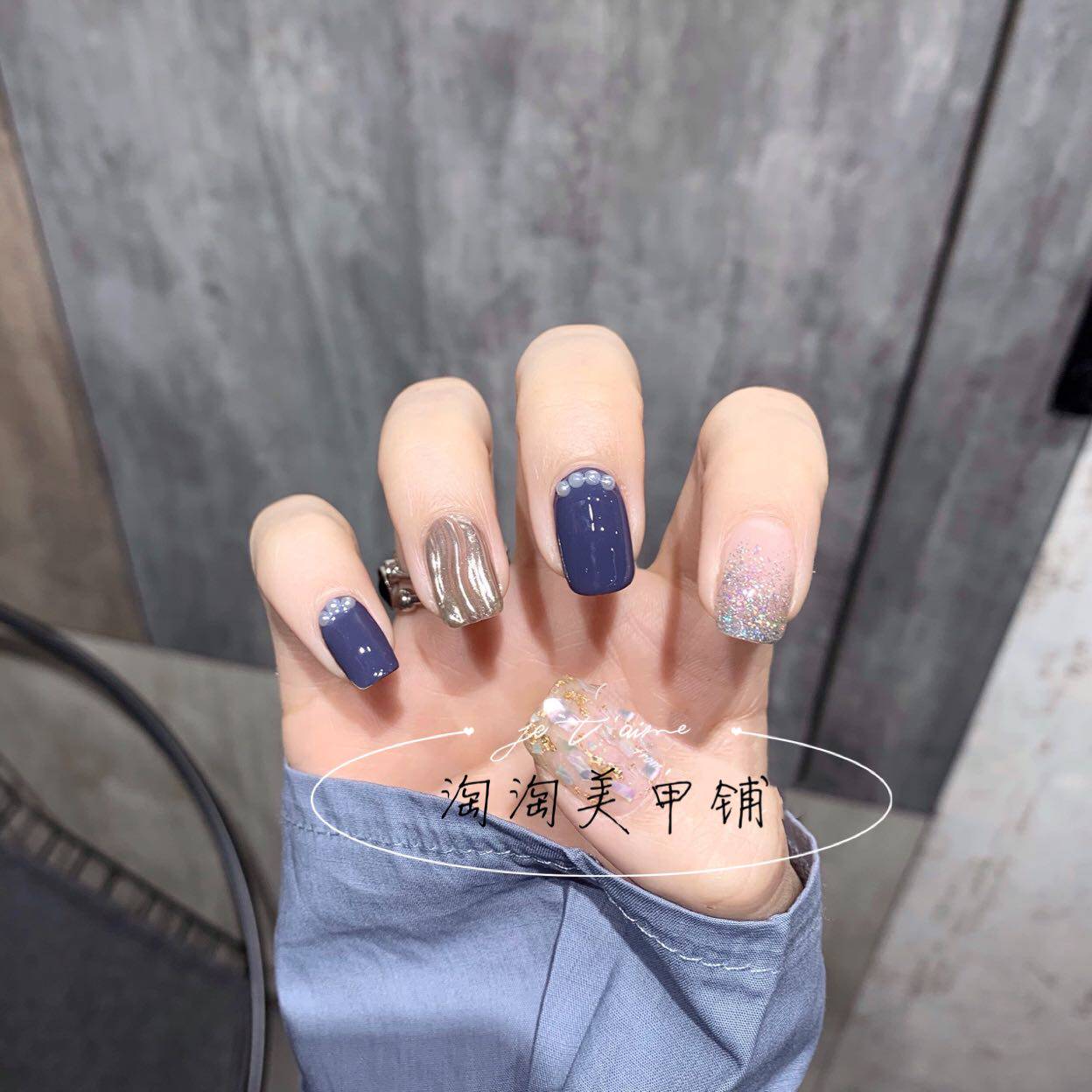 美甲成品包邮定制手工光疗贴片水波波纹贝壳指甲彩妆