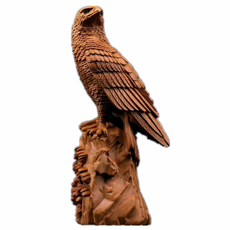 木雕玄关杨木黄杨木装饰家居饰品老鹰创意神武英明木雕