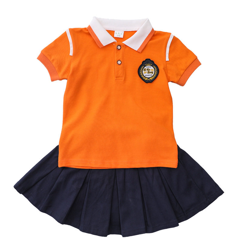 幼儿园园夏季校服小学生班服英伦风橘色短袖校服