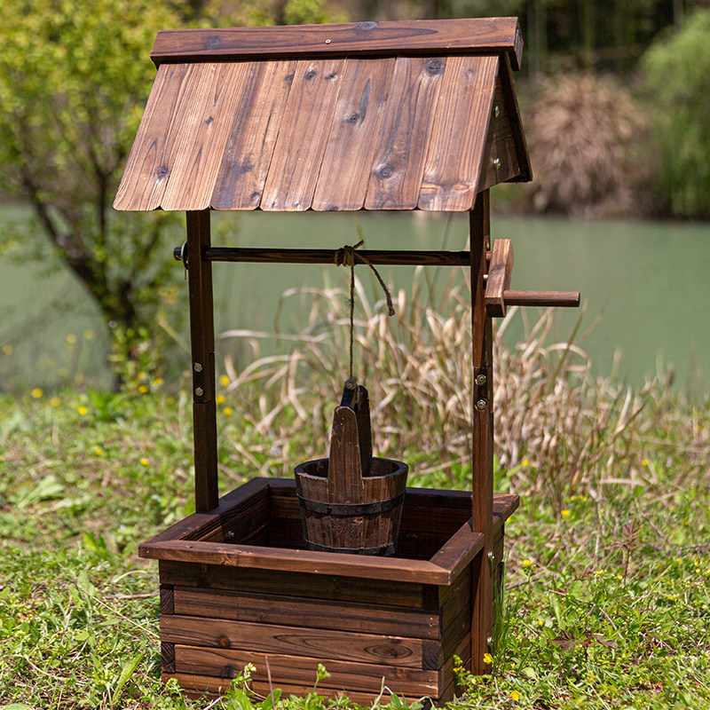 花盆户外园艺防腐木花箱碳化木种菜菜盆水井愿望井花盆