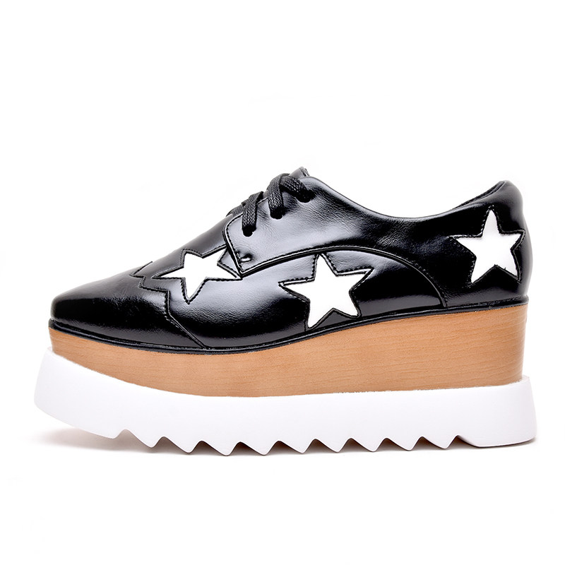 厚底松糕鞋女baby明星同款星星英伦风方头系带单鞋