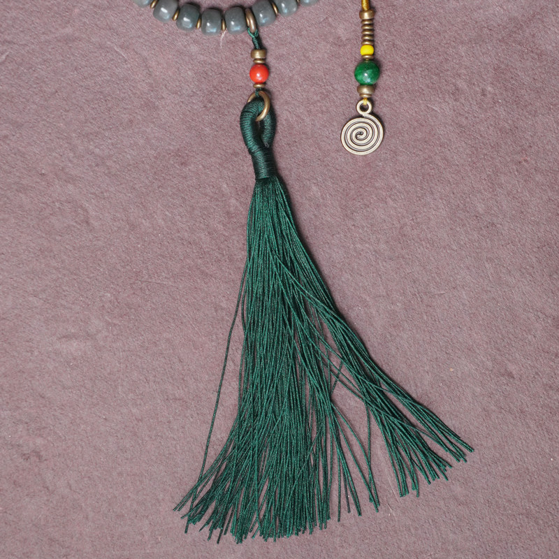 民族风复古绿阴菩提项链手串女原创多层佛珠流苏手串