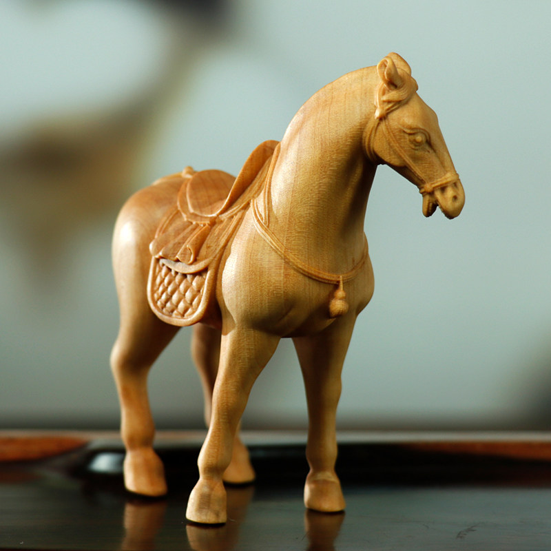 黄杨动物骏马招财工艺品圆雕木质实木木雕手把木雕
