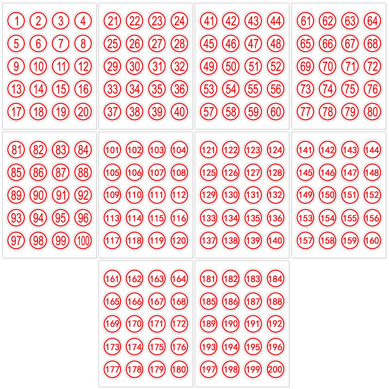 数字贴纸圆形10张装1200不干胶1100分类2cm号码贴纸