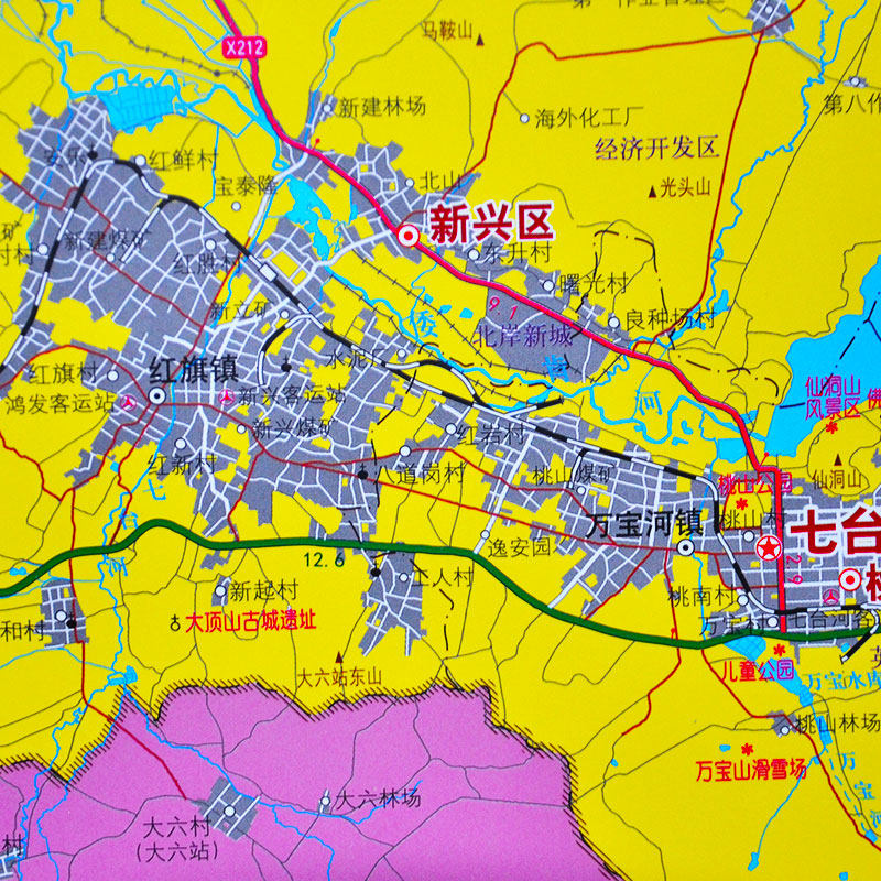 七台河市地图挂图 新版 行政/交通/旅游/河流/机场 详情到村镇中心 1*