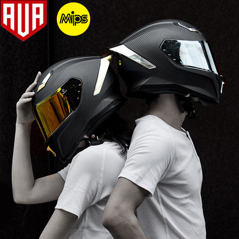 ava闪电头盔四季摩托车碳纤维防雾全盔男女黑武士摩托车头盔