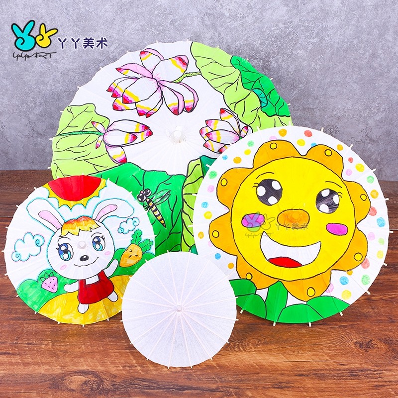 空白幼儿园手绘小手雨伞绘画国风园中幼儿油纸工艺伞
