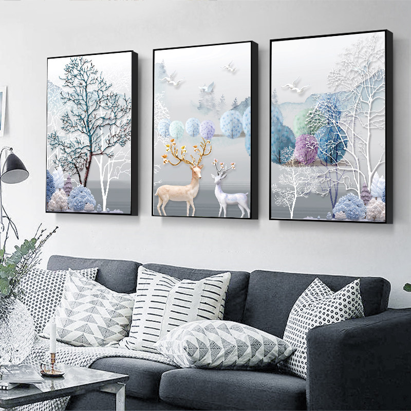 沙发背景墙装饰画玄关餐厅简约壁画北欧风格三联画客厅后面的挂画