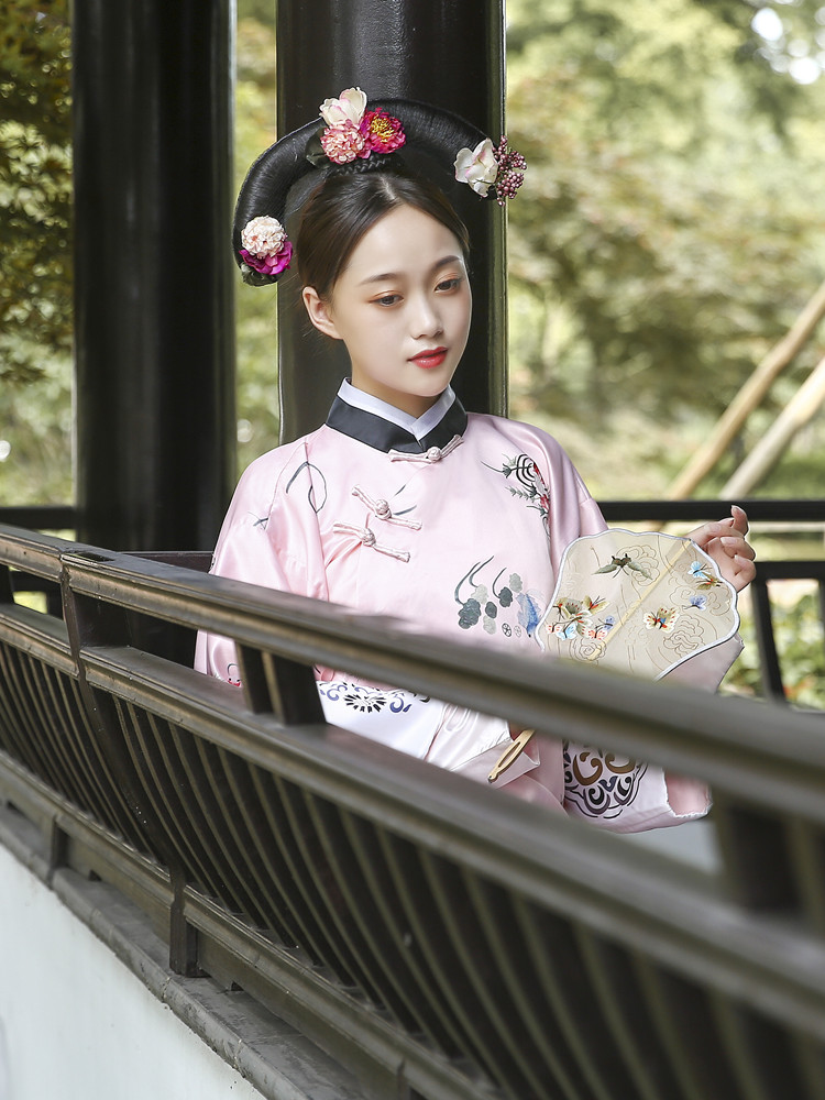 古装旗装女古清复古斜襟盘扣满族夏季清朝略同民族服装