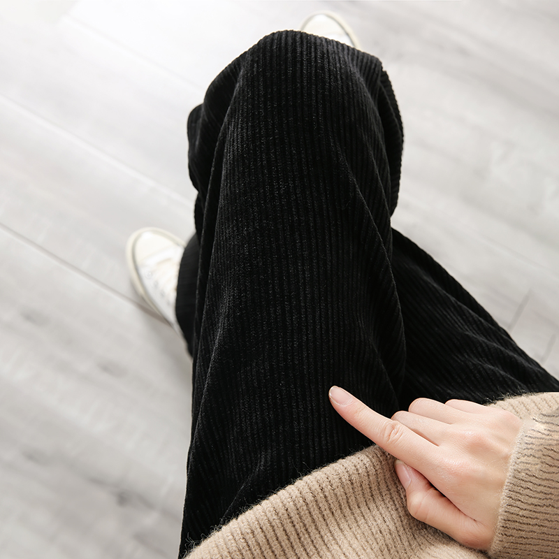 黑色灯芯绒阔腿裤女2021秋冬加绒加厚高腰显瘦垂感雪尼尔直筒裤子