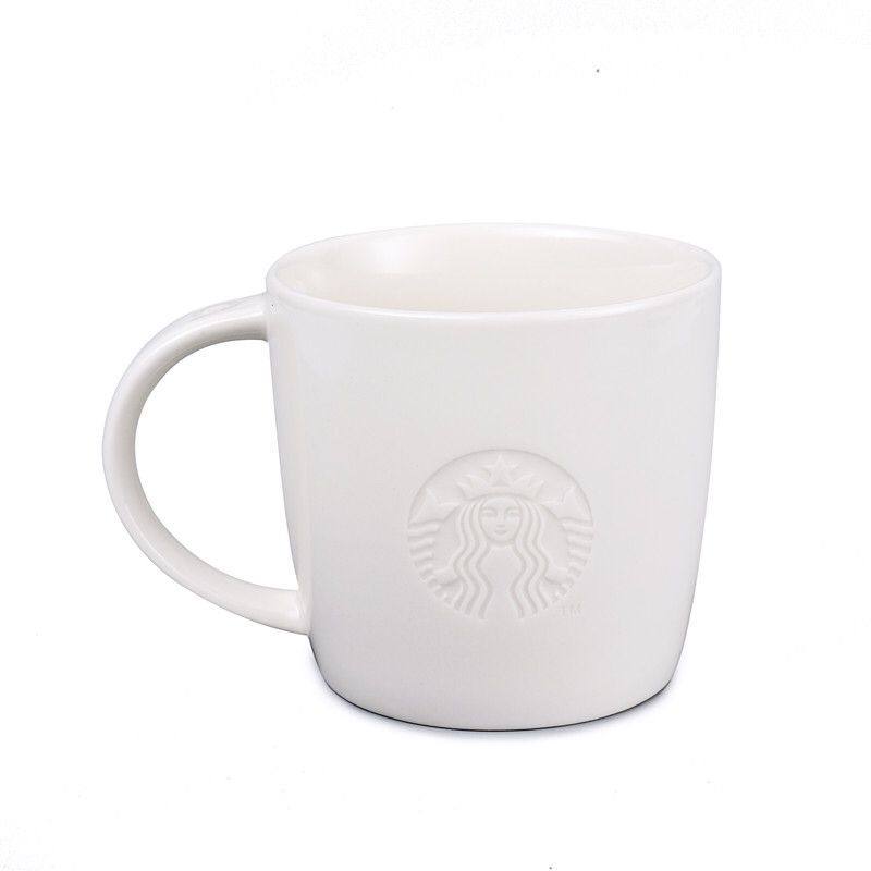星巴克杯子白色店内专用经典美人鱼浮雕铜牌马克马克杯
