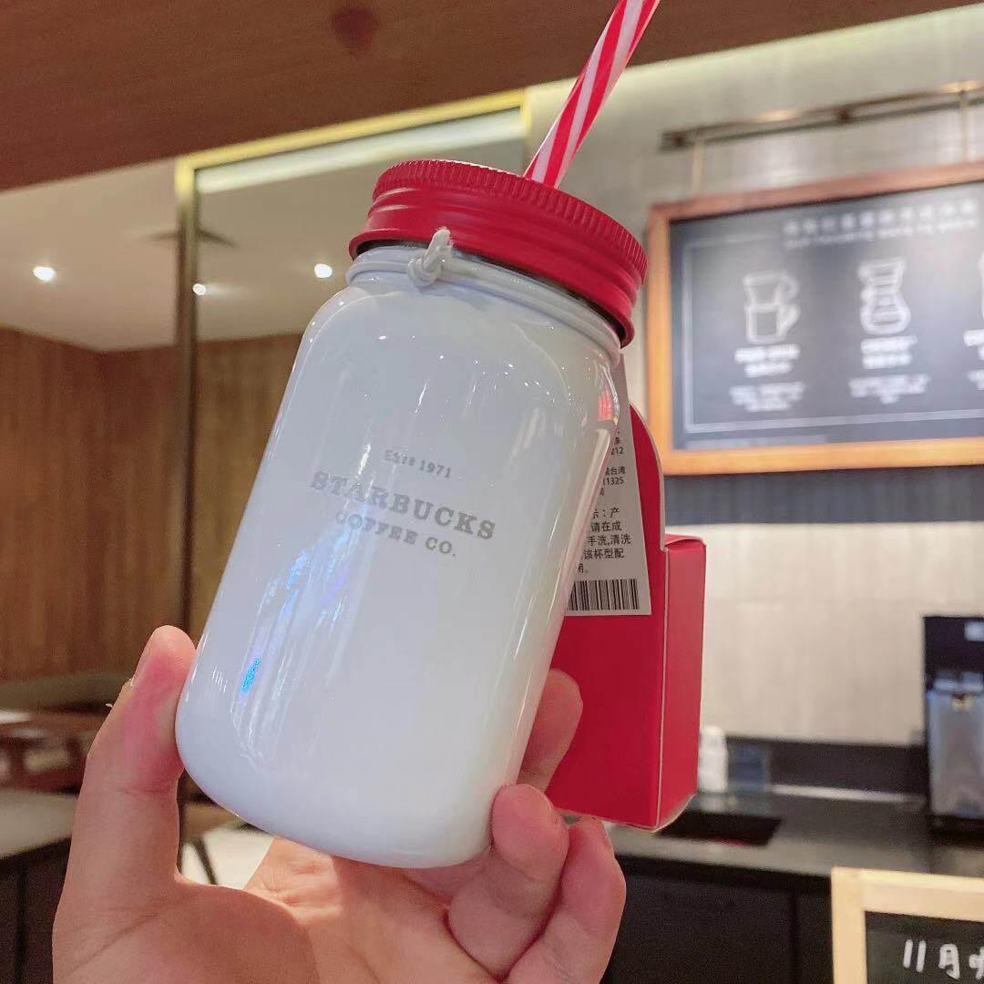 星巴克杯子极光星愿473ml圣诞红梅梅森毛衣风格吸管杯