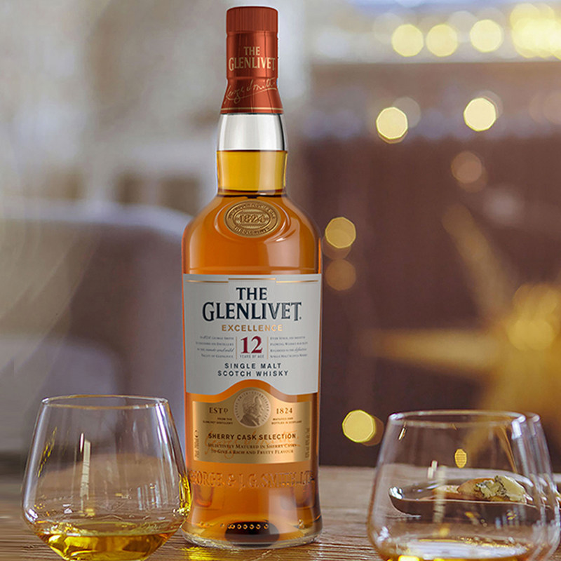 格兰威特glenlivet12年醇萃雪莉单一麦芽威士忌原装进口威士忌