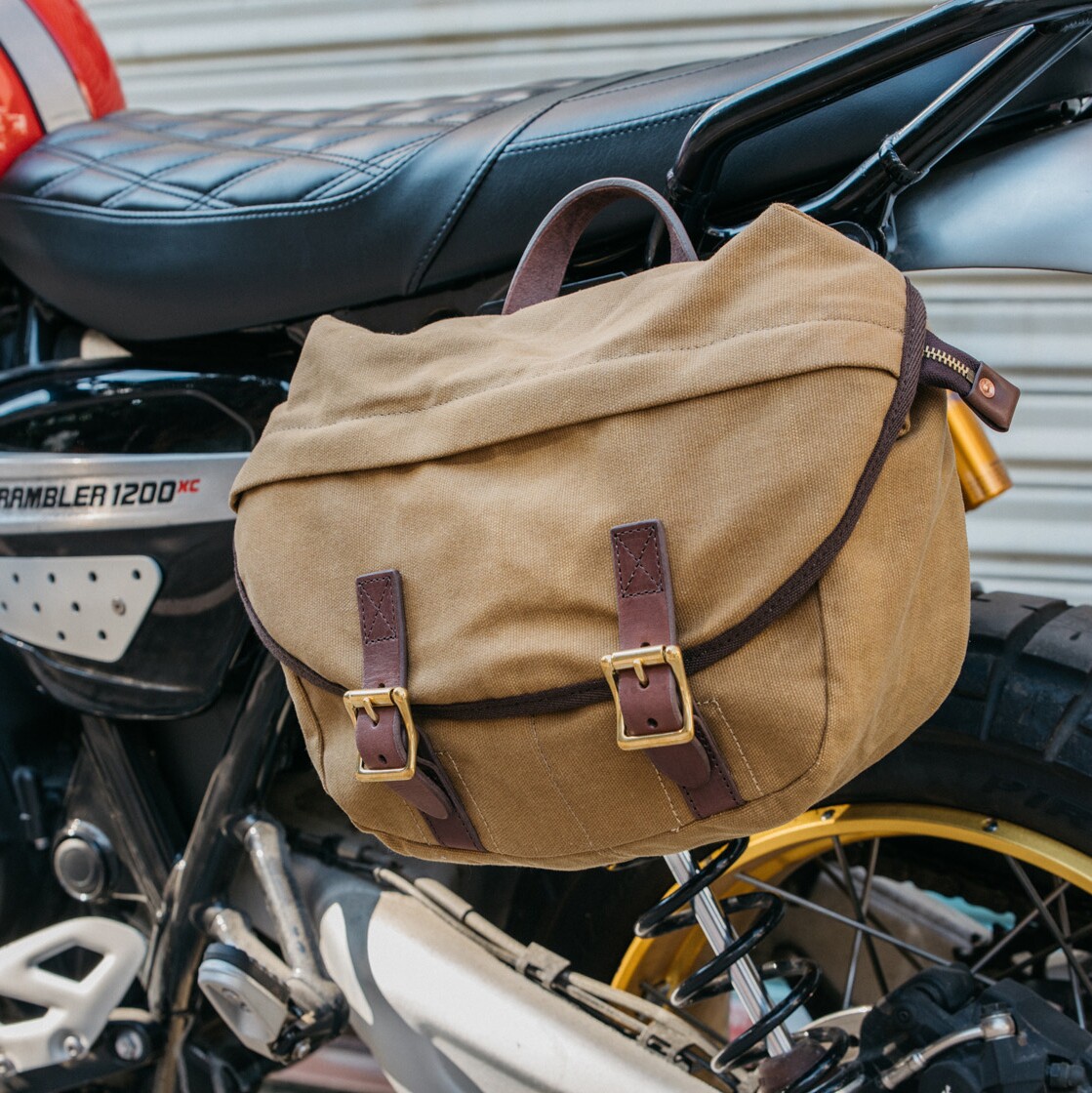 福禄车库复古机车侧包通用防水水边摩托车帆布骑士包