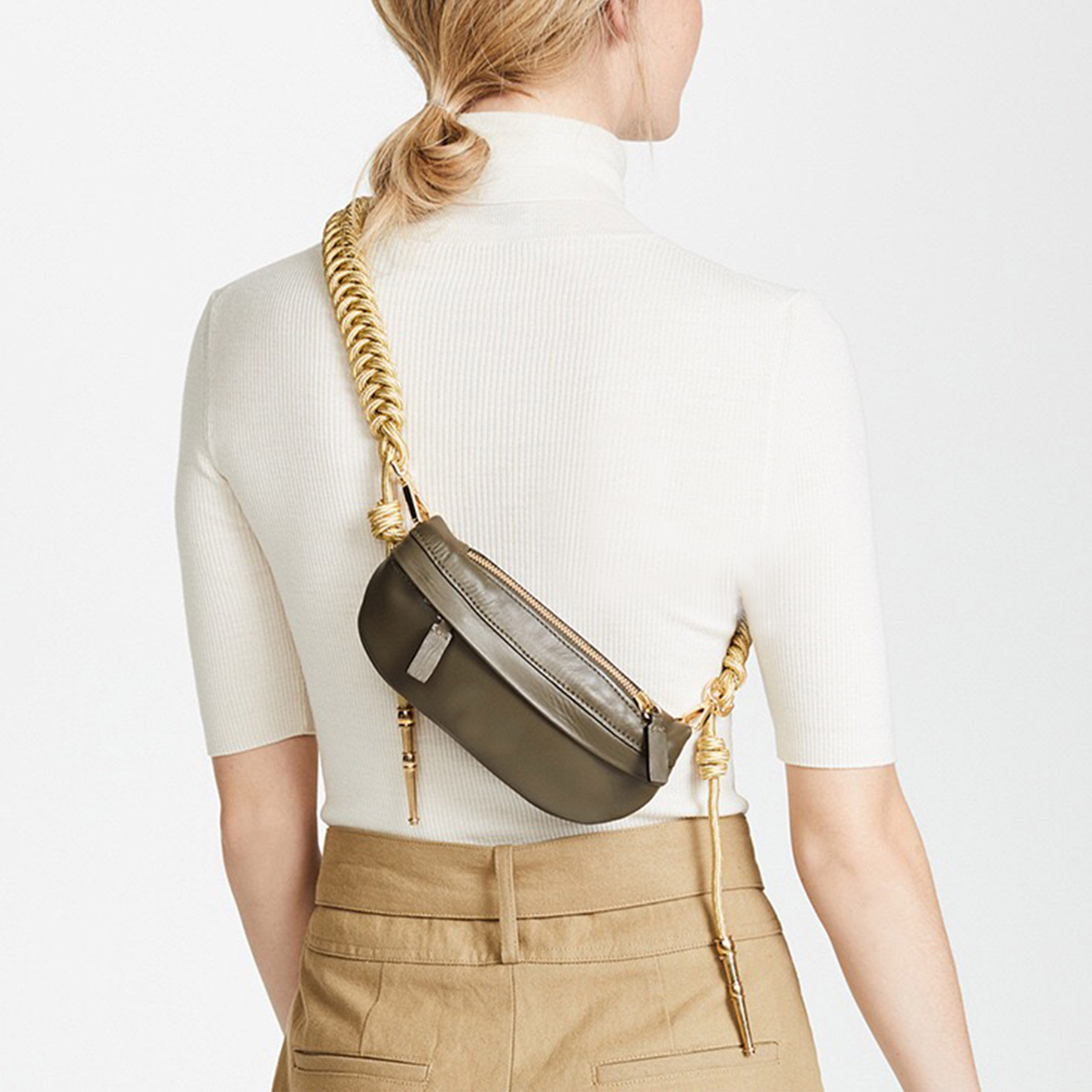 单肩新款包女腰包包绳结绳结编织肩带斜跨包百搭女士包袋