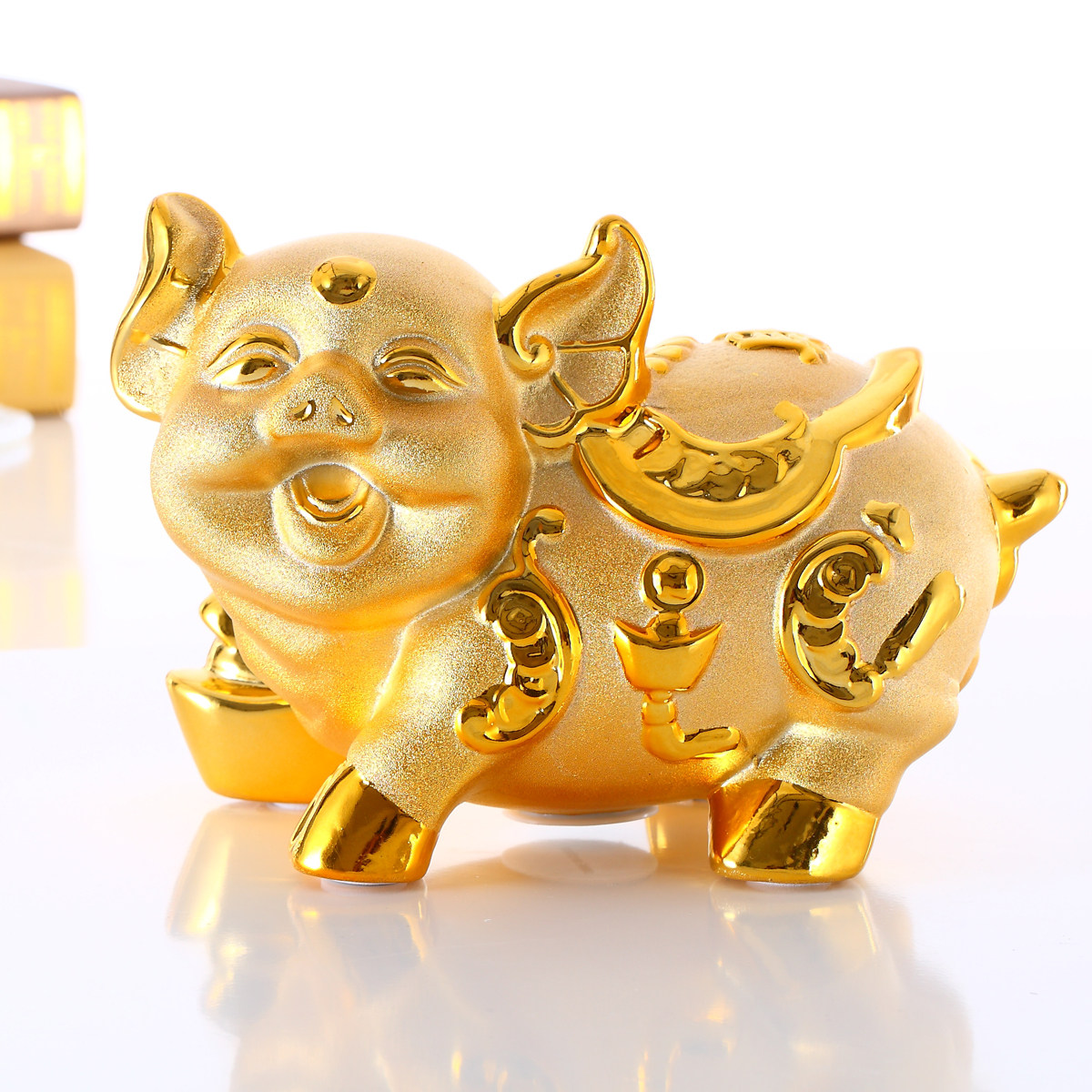 新款金猪摆件大号陶瓷储蓄罐开业礼品金色旺财储蓄罐