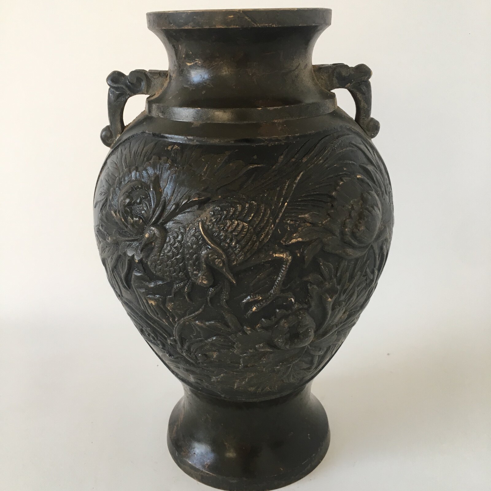 日本二手回流 高岗铜器 花瓶 瓶身浮雕 做工精美 展览收藏精品