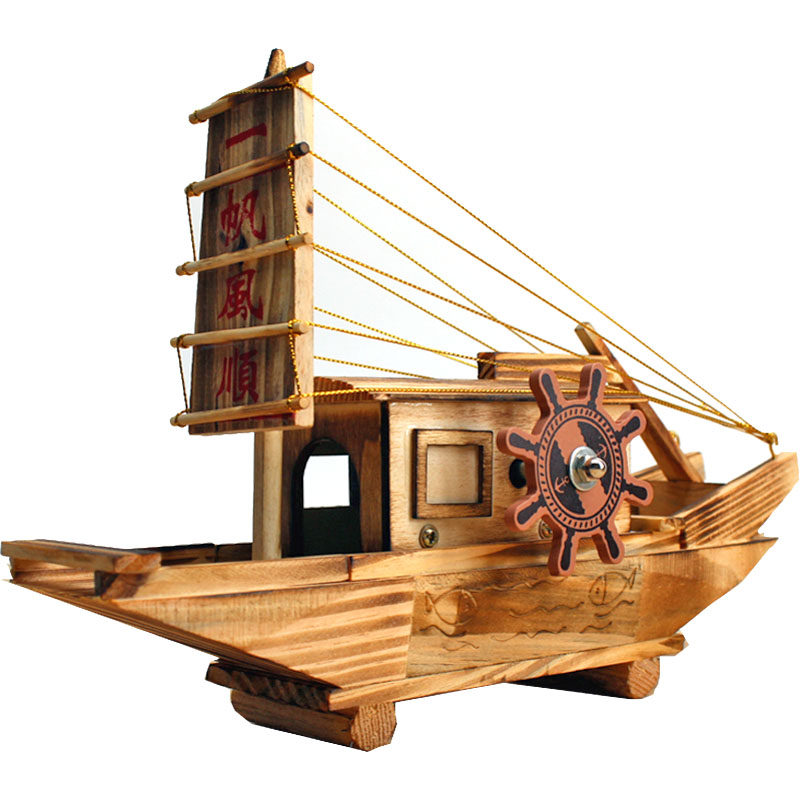 帆船模型摆件一帆风顺小木质工艺手工船实木木制木头刻字礼物木船