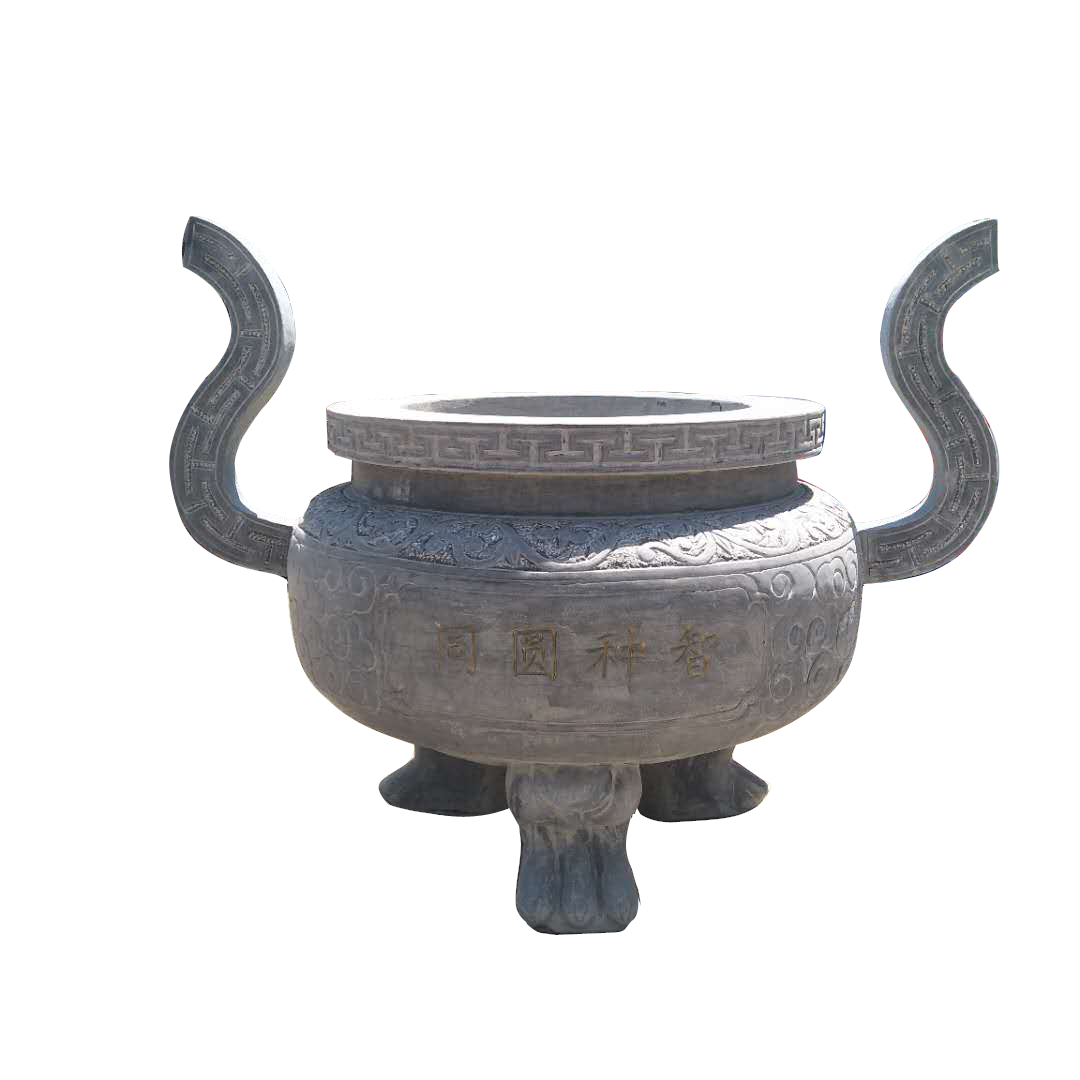 石雕石鼎青石雕刻仿古纹理庙用圆香炉寺庙家用石雕