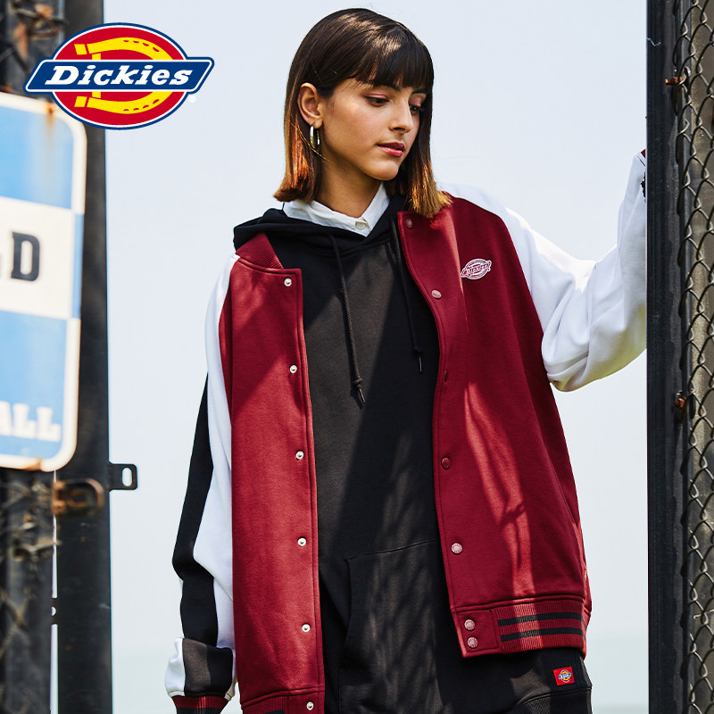 dickies棒球服女士秋冬新品印花撞色