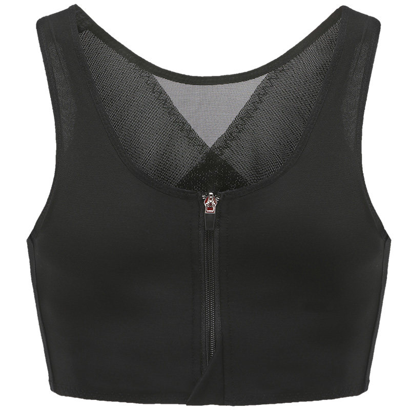 les t拉链束胸短款 大胸显小束胸内衣 无绷带透气学生cos缩胸神器