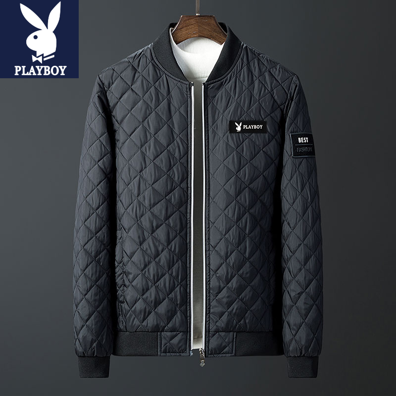 花花公子秋冬季外套男棒球领棉衣中年人羽绒棉衣服保暖爸爸装棉袄