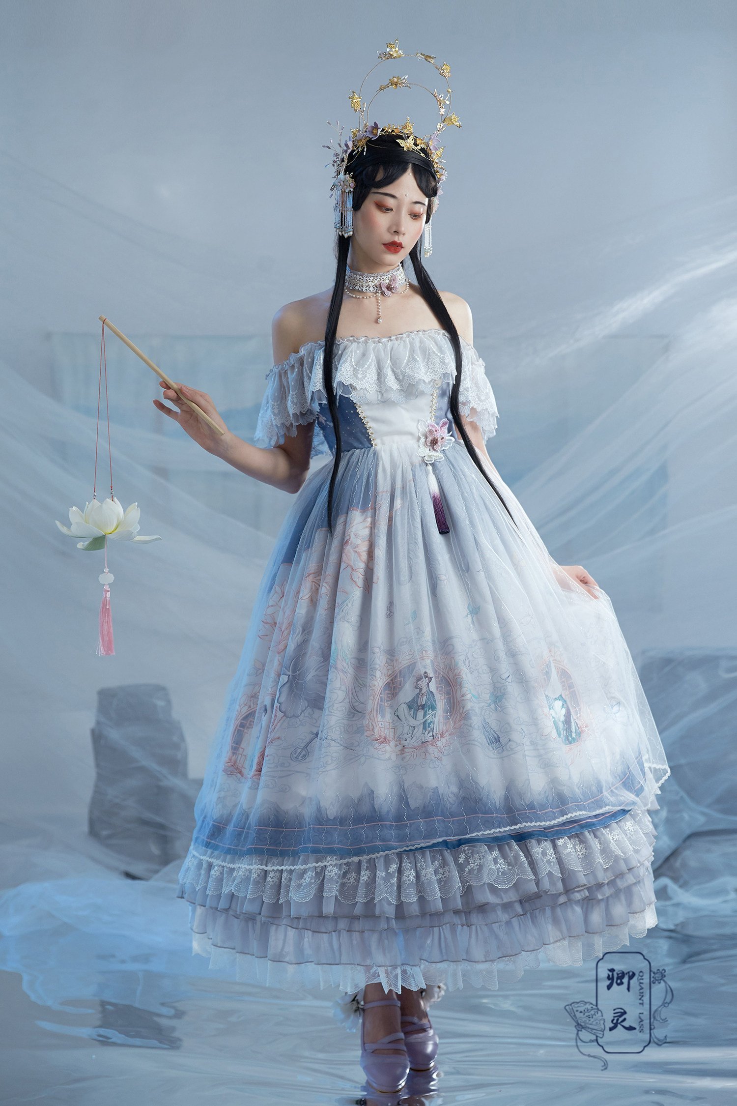 ql卿灵原创正版lolita二次元醉琼枝百戏主题印花洛丽塔连衣裙