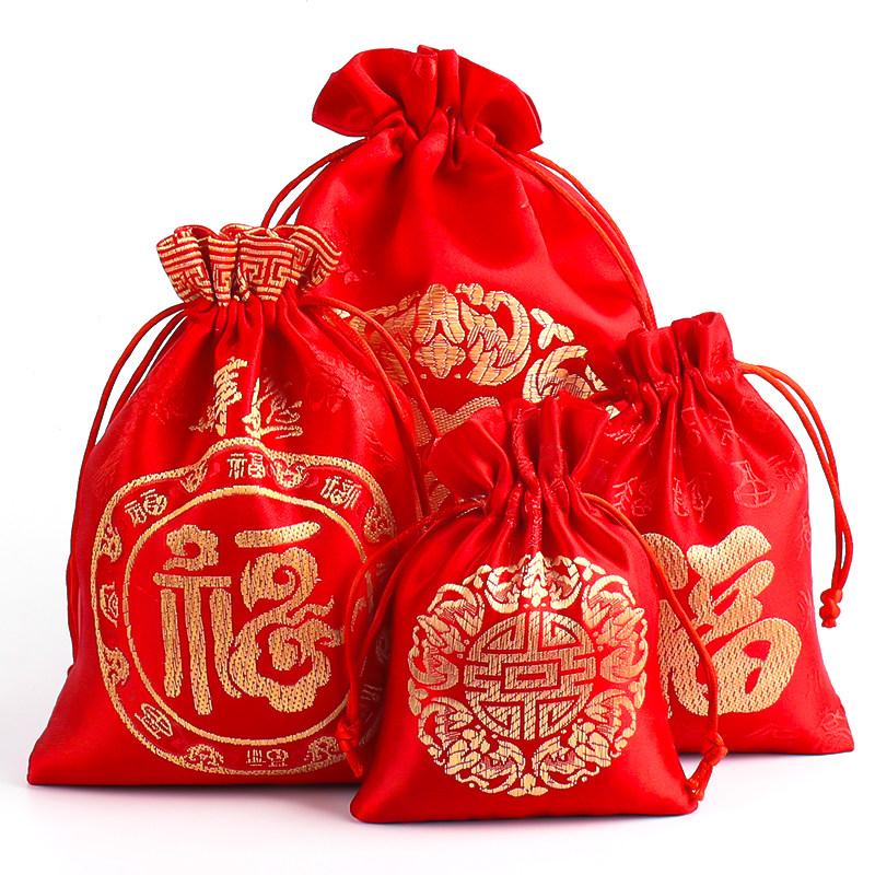 红色织锦虎年福袋空袋锦囊礼品袋包装袋袋子抽绳首饰袋