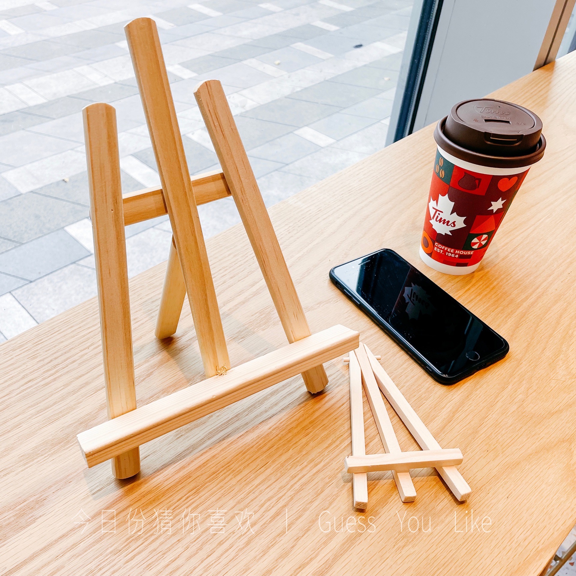 ins风创意木质手机支架桌面画架学生书桌简约三角折叠木头支架
