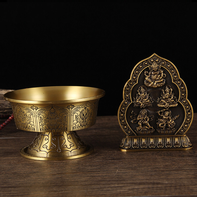 纯铜佛堂黄佛堂供碟杯招财法器密宗水杯供水财神爷摆件