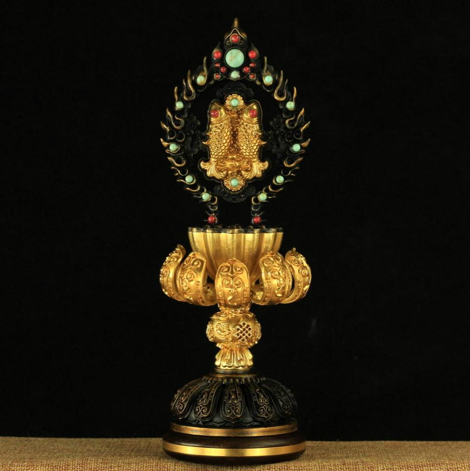 摆件藏传用品精工密宗法器供品高脚纯铜八吉祥摆件