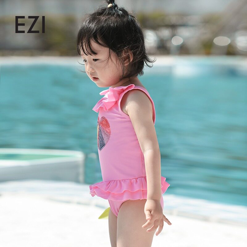 弈姿女童连体三角泳衣可爱印花婴幼儿中小小童儿童泳衣