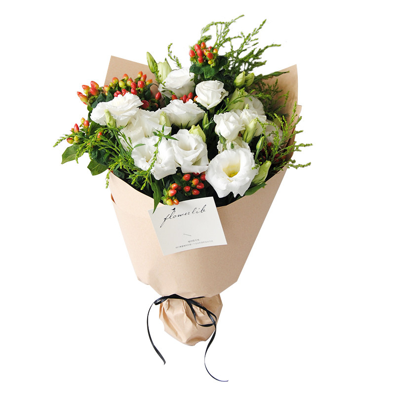 植物图书馆花束全国杭州鲜花速递生日礼物白色洋桔梗相思豆情人节