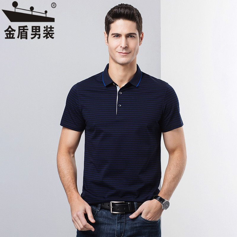 金盾男装夏季新款时尚休闲条纹商务体恤翻领短袖polo衫