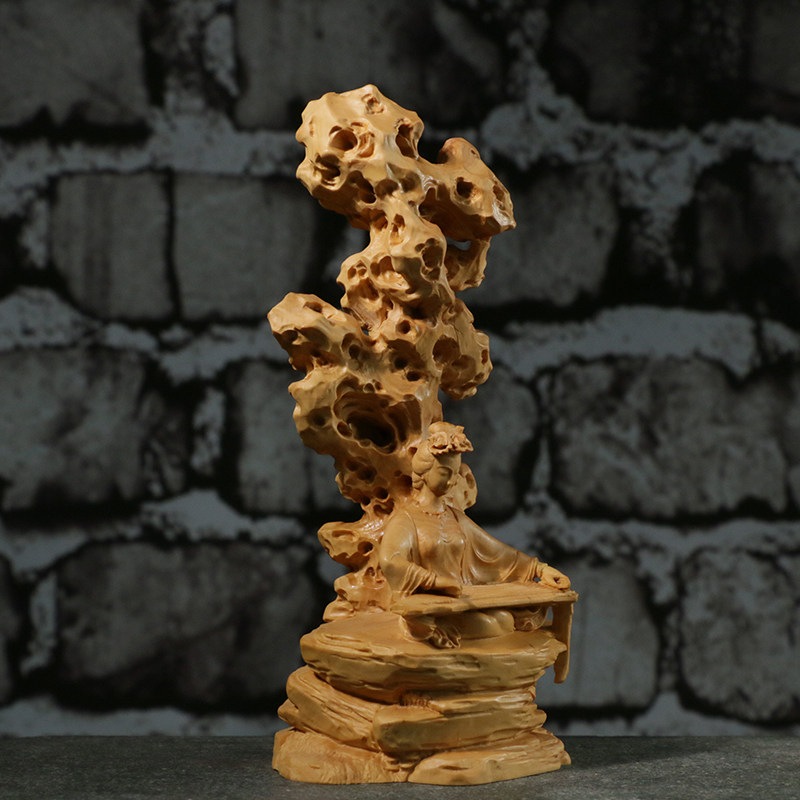 小叶黄杨木雕装饰人物摆件禅意艺术饰品品茶木雕