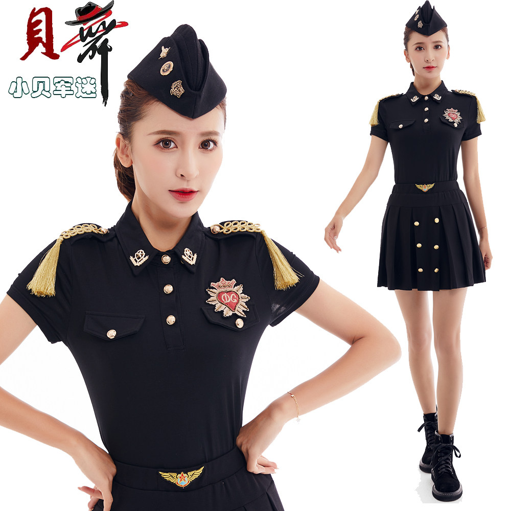 新款水兵服装流苏翻领黑色短袖上衣广场舞全新广场舞上装