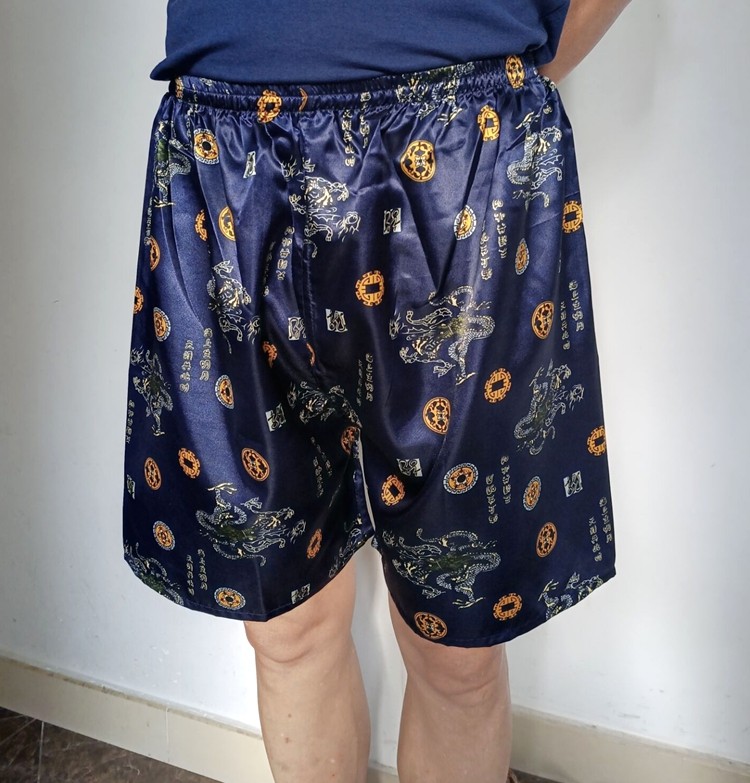 老人大裤 丝绸大码 头冰丝短裤 纯色 衩裤 爸爸夏