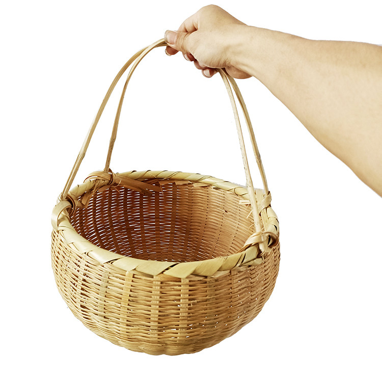 圆型渔篮水竹漏水摘菜菜篮篓子竹篓复古竹篮竹编