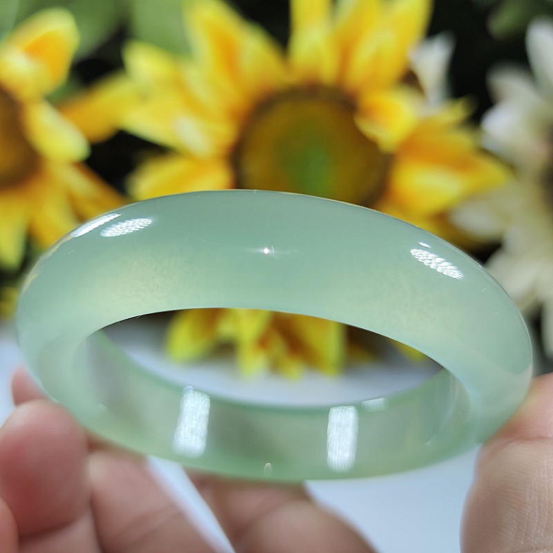 辽宁岫玉手镯天然冰种岫岩玉清清纯冰润天青色手饰