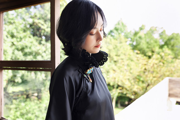 复古pcy819女王还是公主丨凤仙领蕾丝丝边中式上衣