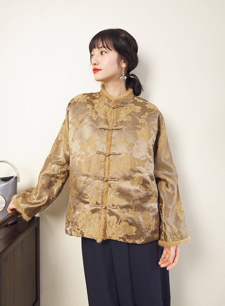 秋冬pcy556中式对襟毛领盘扣外套棉袄棉衣唐装棉衣