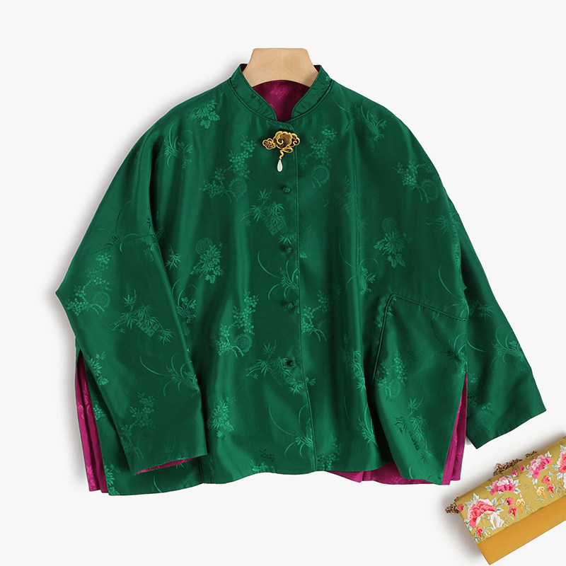 jcl880夏季新品双面可穿有口袋双真丝洋气新中式复古短外套上衣 - 穿