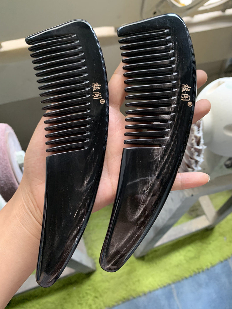 梳阁手工打磨天然黑水牛角梳子子女h068大号梳子