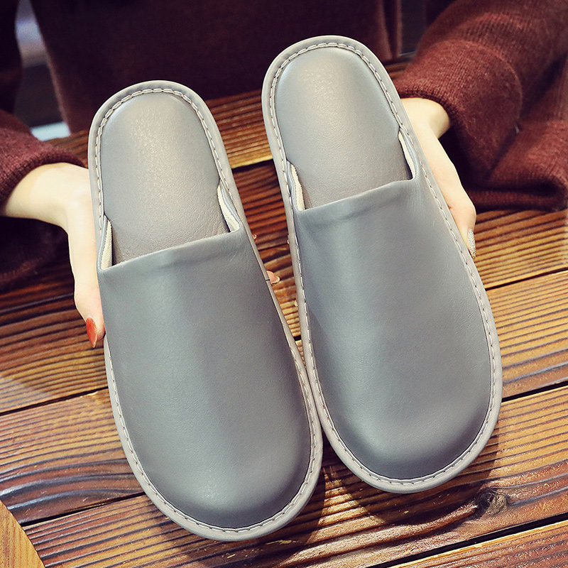 拖鞋春秋包头不臭脚pu家居室内家用防滑防水居家凉拖