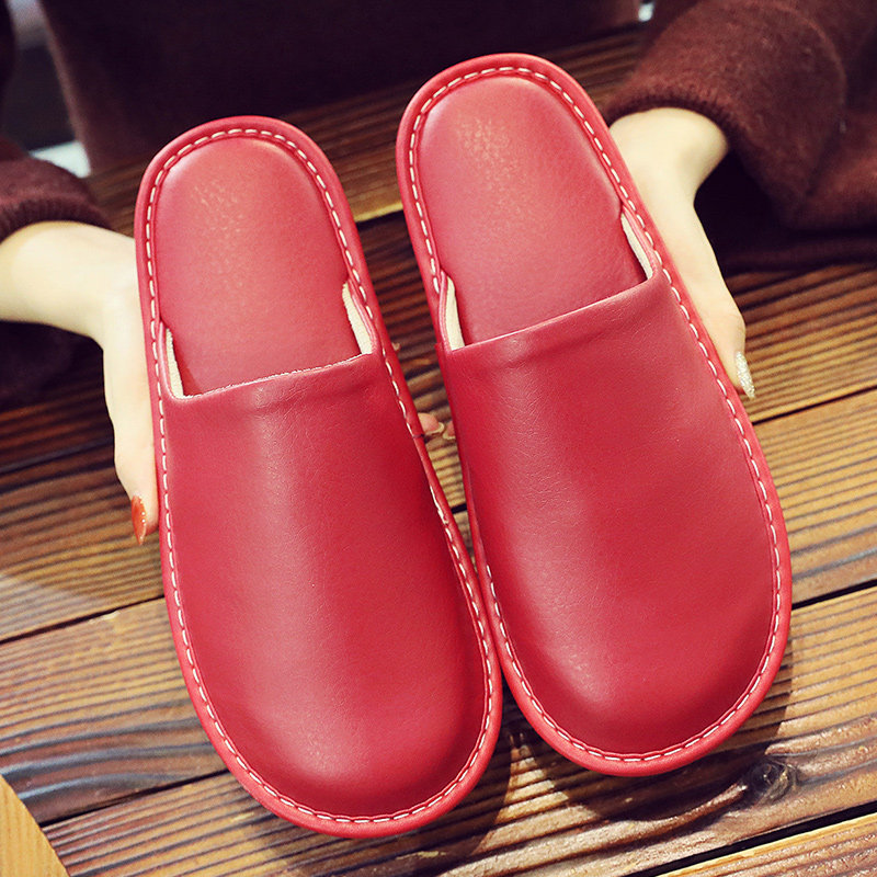 拖鞋春秋包头不臭脚pu家居室内家用防滑防水居家凉拖