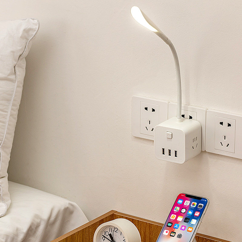 创意led小夜灯卧室睡眠多功能插座usb充电床头小夜灯