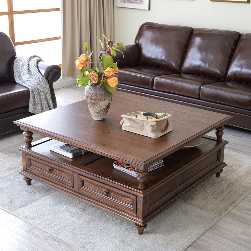 茶几美式实木简美美方正方形原木白蜡家具小户茶几