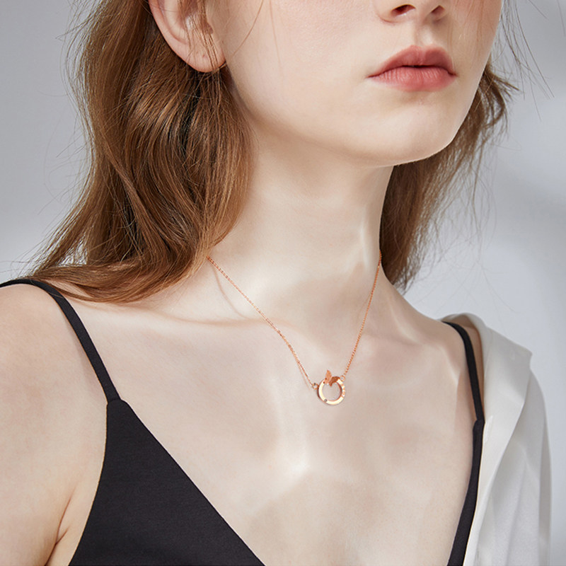 静风格浪漫蝴蝶蝶之恋love时尚锁骨项链项链