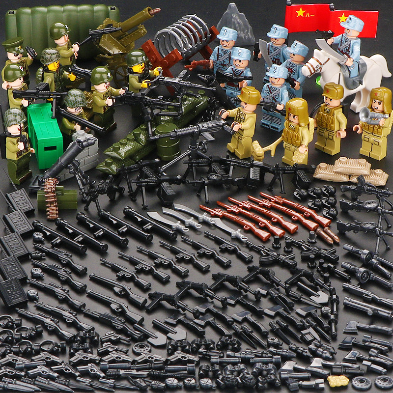 乐高二战军事事人仔小鬼子武器八路军小人益智建构